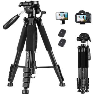 VICTIV 74 Camera Tripod, Tripod for Camera and Phone, Aluminum Professional Tripod Stand for Canon Nikon with Carry Bag and Phone Holder, Compatible with DSLR, iPhone, Spotting Scopes, Max Load 9.5Lb (Black)