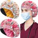 ABAMERICA 2 Pack Bouffant Caps with Button and Sweatband, Adjustable Scrub Caps for Women Men, One Size Multi Color