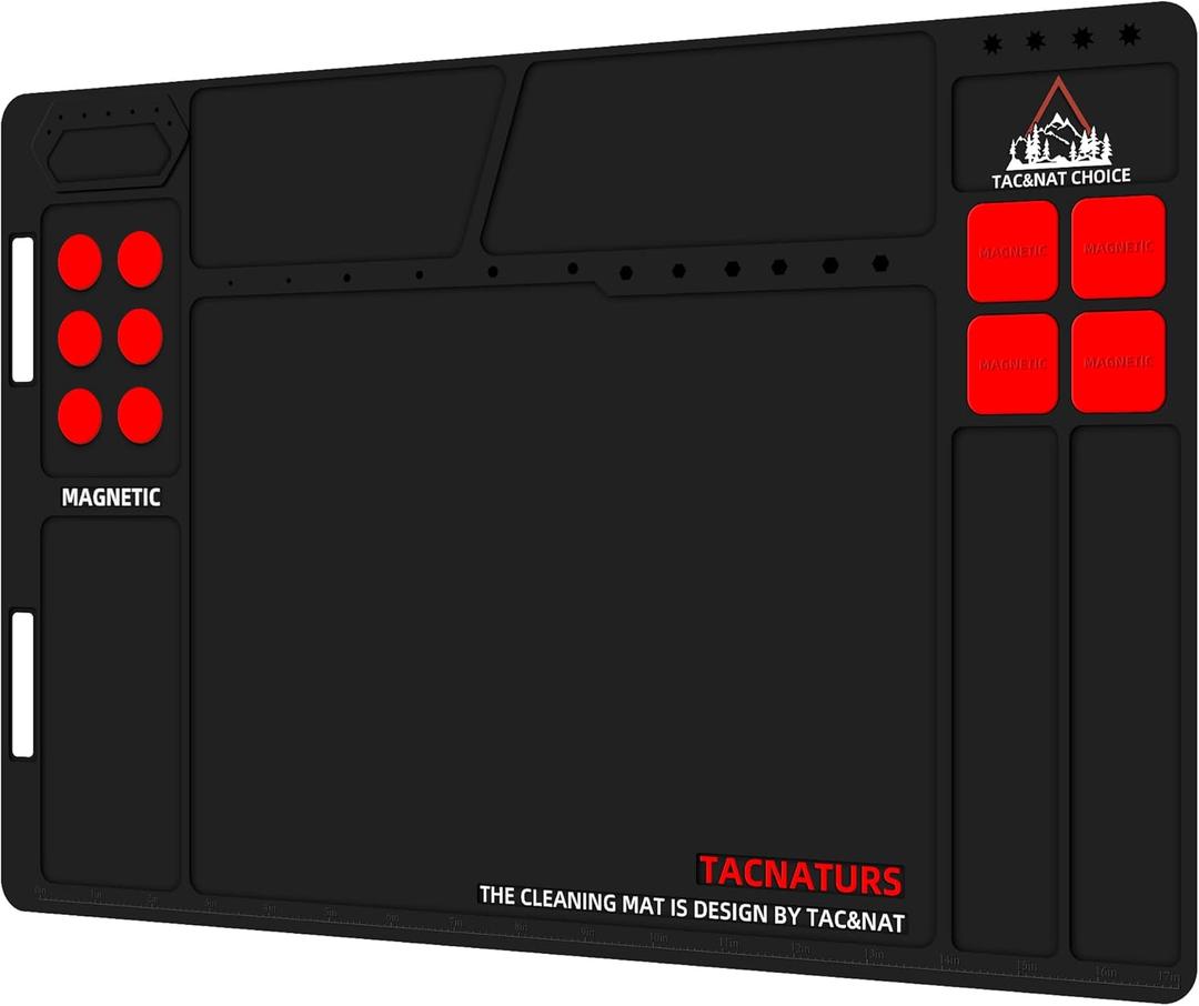 Pistol Gun Cleaning Mat, Magnetic Anti-Slip Rubberized Mat with Organizer Parts Tray