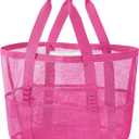 Mesh Beach Bag, Large Beach Tote Bags for Women Foldable Mesh Swimming Pool Bag with Mini Pockets - Sandproof, Waterproof, Pink (Pack of 3)