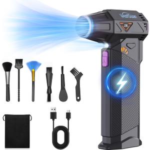 Compressed Air Duster, 210000RPM Mini Electric Air Duster Equipped with Continuously Variable Speed, Cordless Turbo Blower for Keyboard, PC, Car, Home, Outdoor (Black)