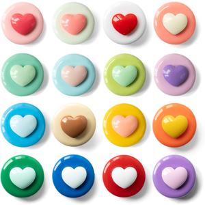 SUNURS 16/9-Piece Glossy Cute Macaron Love Heart Magnet Set - for Whiteboard, Locker, Kitchen & Office, Colorful Strong Decorative Magnetic Decals (Multi-Color, Multi-Pack)