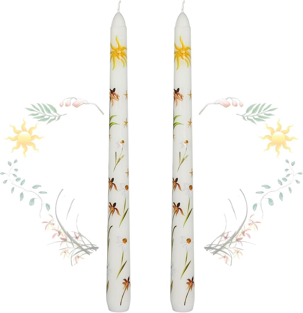 Taper Candles 10 Inch Print Candle Handmade Unscented White Renanthera Long Candles 2 Pack Twisted Candlesticks for Wedding Home Decoration Gifts
