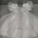 Uhnice Flower Girl Tulle Dress Toddler Puff Sleeve V-Back Dresses for Wedding Party (White, Small)