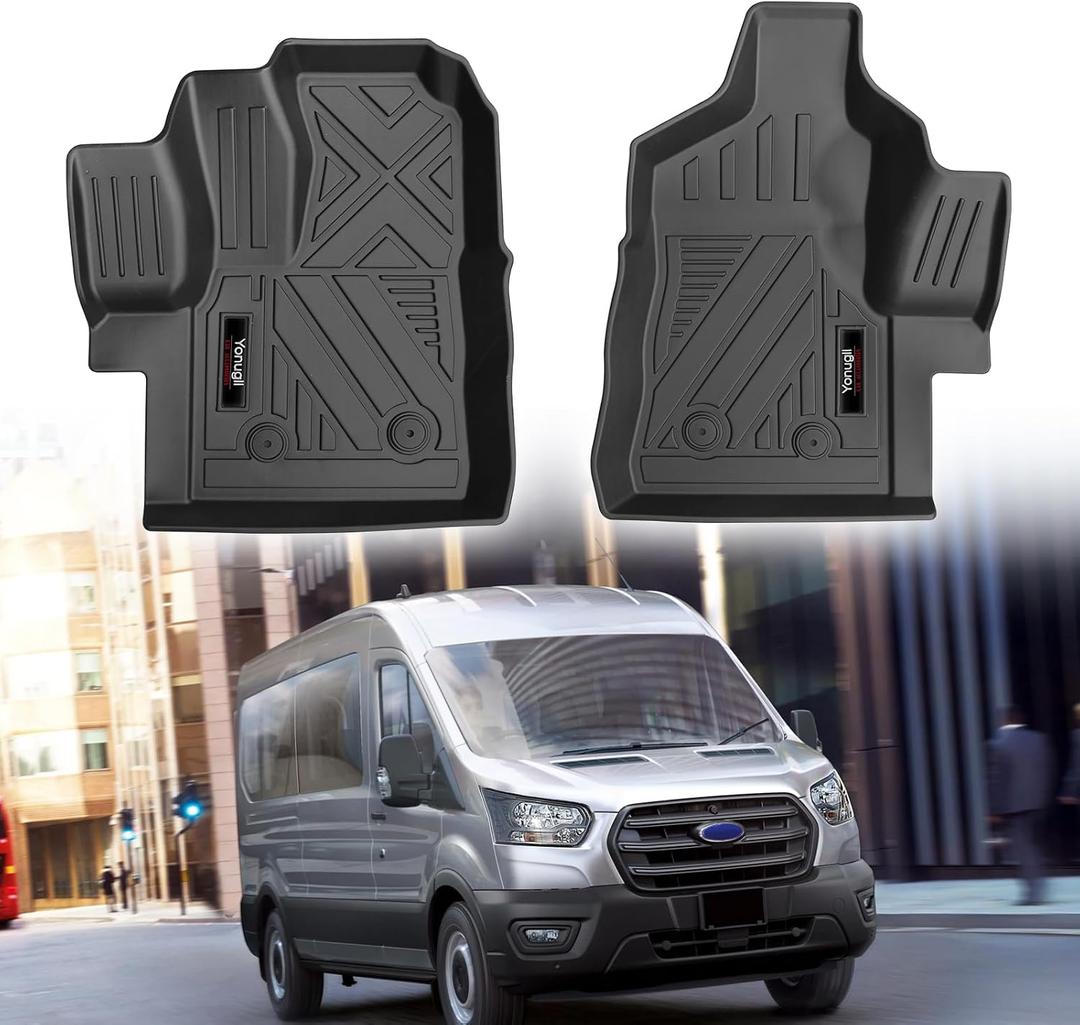 Custom for 2020-2025 2026 Ford Transit (All Models w/Vinyl Floors) Front Floor Mats All Weather TPE Protection for Transit 150/250/350 Accessories (for 2020-2026 Ford Transit Front Floor Mats 2 Pcs)