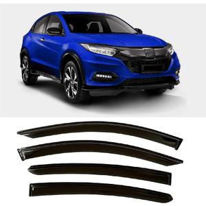 Tape-On Rain Guard 4-Piece for 2016-2022 Honda HR-V Windows Visor Shield Shade Smoke (black)