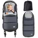 Orzbow Footmuff for Stroller, Weatherproof Anti-Kick Universal Toddler Sleeping Bag,Removable Warm Coral Fleece Lined Stroller Bunting Bag Footmuff, Black (Basic Grey)