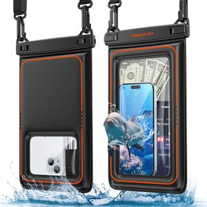 UNBREAKcable [UP to 9.5"] Large Waterproof Phone Pouch Floating [IPX8 Waterproof] [Sponge Cushion] Phone Case Dry Bag for iPhone 16 15 14 Pro Max Samsung S25, Travel Kayaking Beach Essentials - 2 Pack