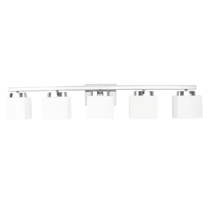5-Light Modern Chrome Vanity Light Fixture with White Glass Shade for Bathroom Over Mirror, 40 Inches