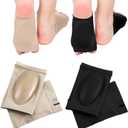 XINIFOOT 2 Pairs Compression Arch Support Sleeves with Gel Pads, Cushioned Braces for Flat Foot Pain Relief, Plantar Fasciitis, and Heel Spurs (Black & Beige)