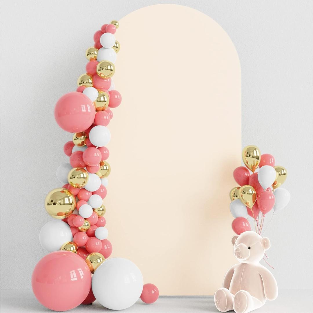 Wokceer 6.6FT Wedding Arch Cover Spandex Fitted Wedding Arch Stand Covers Round Top Chiara Arch Backdrop Cover for Birthday Party Ceremony Banquet Decoration Beige