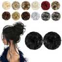 2 PCS Messy Bun Hair Piece Wavy Curly Scrunchies Synthetic Chignon Ponytail Hair Extensions Thick Updo Hairpieces for Women Girls(Natural Black)