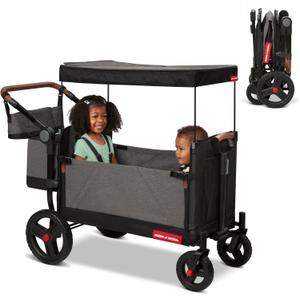 Radio Flyer Atlas Stroll 'N Wagon, Atlas Gray, for Ages 1+, 3-in-1 Push or Pull Versatility, One-Hand Fold, UV Canopy, 5-Point Harnesses, Storage Capabilities, Rubber Wheels, Stroller Wagon for Kids