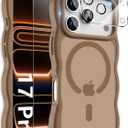 3 in 1 Magnetic for iPhone 17 Pro Case for Women Girls,1X Screen Protector+1X Camera Lens Protector,Compatible with MagSafe,Translucent Matte,Cute Cat-Ear Wavy Phone Case,6.3",Brown