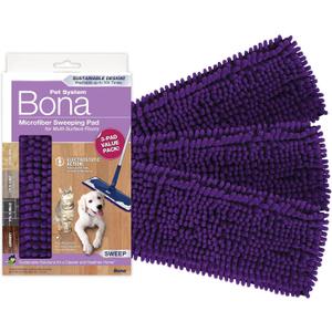 Bona Pet System Microfiber Sweeping Pads for Multi-Surface Floors - 3 Count - Washable and Reusable - Attracts & Traps Cat and Dog Hair - Fits All Bona Mops