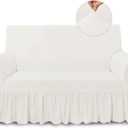 NICEEC Loveseat Cover Super Soft 1-Piece White Slipcover for Loveseats Stretch Universal Spandex Couch Covers for Living Room Easy Fit Washable Furniture Sofa Protector with Skirt