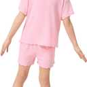 Girls Two Piece Sets Embroidery Ruffled Short Sleeve Tshirts & Shorts With Pockets Summer Outfits Size 5-14 Years