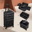 FRENESSA 3 in 1 Rolling Makeup Train Case Professional Cosmetic Trolley Large Storage with Keys Swivel Wheels Salon Barber Case Traveling Cart Trunk for Make Up Hairstylists Nail Tech, Alpine Black