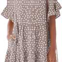 nclook Womens Summer Casual Dress Sweet Cute V Neck Mini Dress with Pocket (X-Large, Khaki Print)