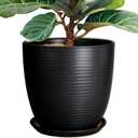 12 Inch Pots for Plants - Ceramic Planter Pot, Large Flower Pot with Drainage Hole and Saucer for Home Patio Garden Office Indoor Outdoor, Black