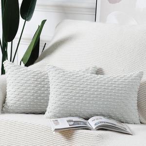 MADIZZ Pack of 2 Boho Corduroy Striped Throw Pillow Covers 12x20 Inch Greyish White Soft Decorative Cushion Cover for Bedroom Sofa Pillow Shell