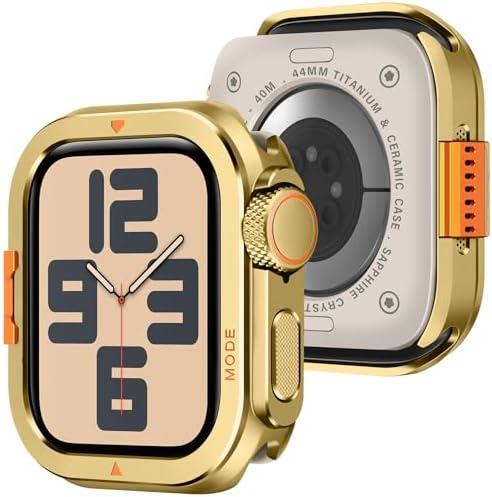 Amizee Metal Case Compatible with Apple Watch SE 3/2/1 Series 6/5/4 44mm with Back Cover, Rugged Protective Bumper Cover for iWatch 44mm, Gold