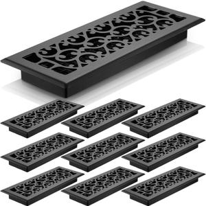 10 Pcs Heavy Duty Floor Registers Carbon Steel Walkable Floor Vent Covers Easy Adjust Air Flow Vents Floor Decoration for Home Heater Air Grilles Vents Supply(Black,4 x 12 Inch)