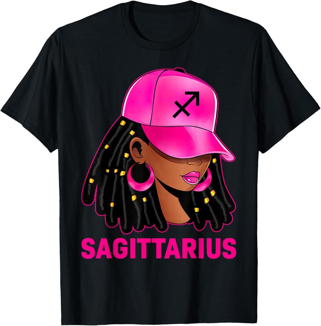 Sagittarius Queen Loc'd Hair Black Woman Cap Zodiac Sign T-Shirt, S