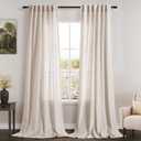 Beige Linen Curtains 96 Inches Long 2 Panels Set Back Tab Rod Pocket Semi Sheer Light Filtering Window Curtain Drapes Neutral Modern Aesthetic Long Curtains for Living Room Bedroom Decor 42x96
