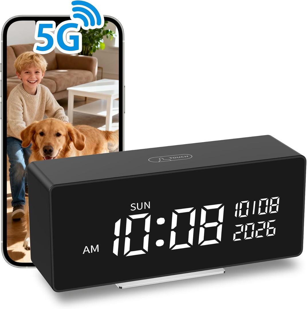 NOSENT Security Mini Camera, Digital Clock,1080P HD, Nanny Camera, with AI Motion Detection, Clear Night Vision,5G & 2.4G, 150 Viewing Angle,Bluetooth Connection, Local and Cloud Storage