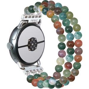 C&L Accessories Compatible with Google Pixel Watch 3 45mm Band Beaded Natural Gemstone Bracelet Replacement Strap, Indian Agate
