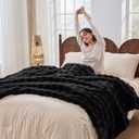 Fluffy Faux Rabbit Fur Throw Blanket - Soft, Luxury, Cozy Thick Warm Decorative Blanket for Bed, Sofa (Throw Size 50''x60'', Black)