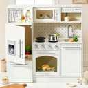 Tiny Land Play Kitchen for Kids, Upgraded Wooden Kitchen Toy with Complete Play Areas, Pretend Cooking Set with Sink, Stove, Microwave, Toy Coffee Station & Storage for Kids Ages 3+