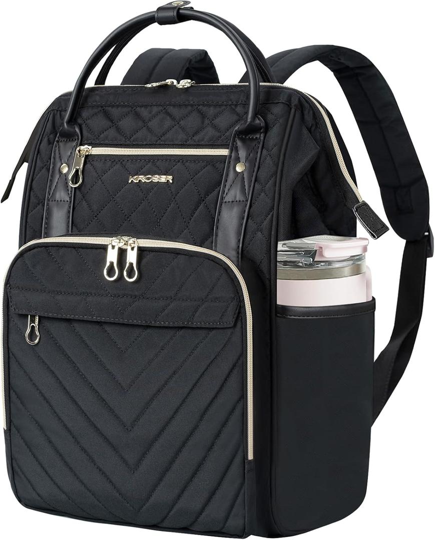 KROSER Laptop Backpack 17" Stylish Backpack Water Repellent College Casual Daypack Travel Business Work Bag for Men/Women-Quilted