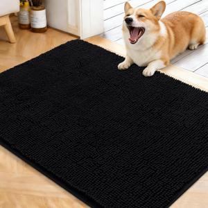 OLANLY Dog Door Mat for Muddy Paws 40x32, Absorbs Moisture and Dirt, Absorbent Non-Slip Washable Doormat, Quick Dry Chenille Mud Mat for Dogs, Entry Indoor Entryway Carpet for Inside Floor, Black