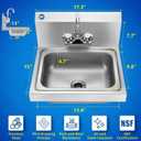 BIEAMA Stainless Steel Hand Sink NSF 17x 15" Wall Mount Commercial Hand Washing Sink, with Strainer and Faucet, for Home, Stores, Restaurants, Bars