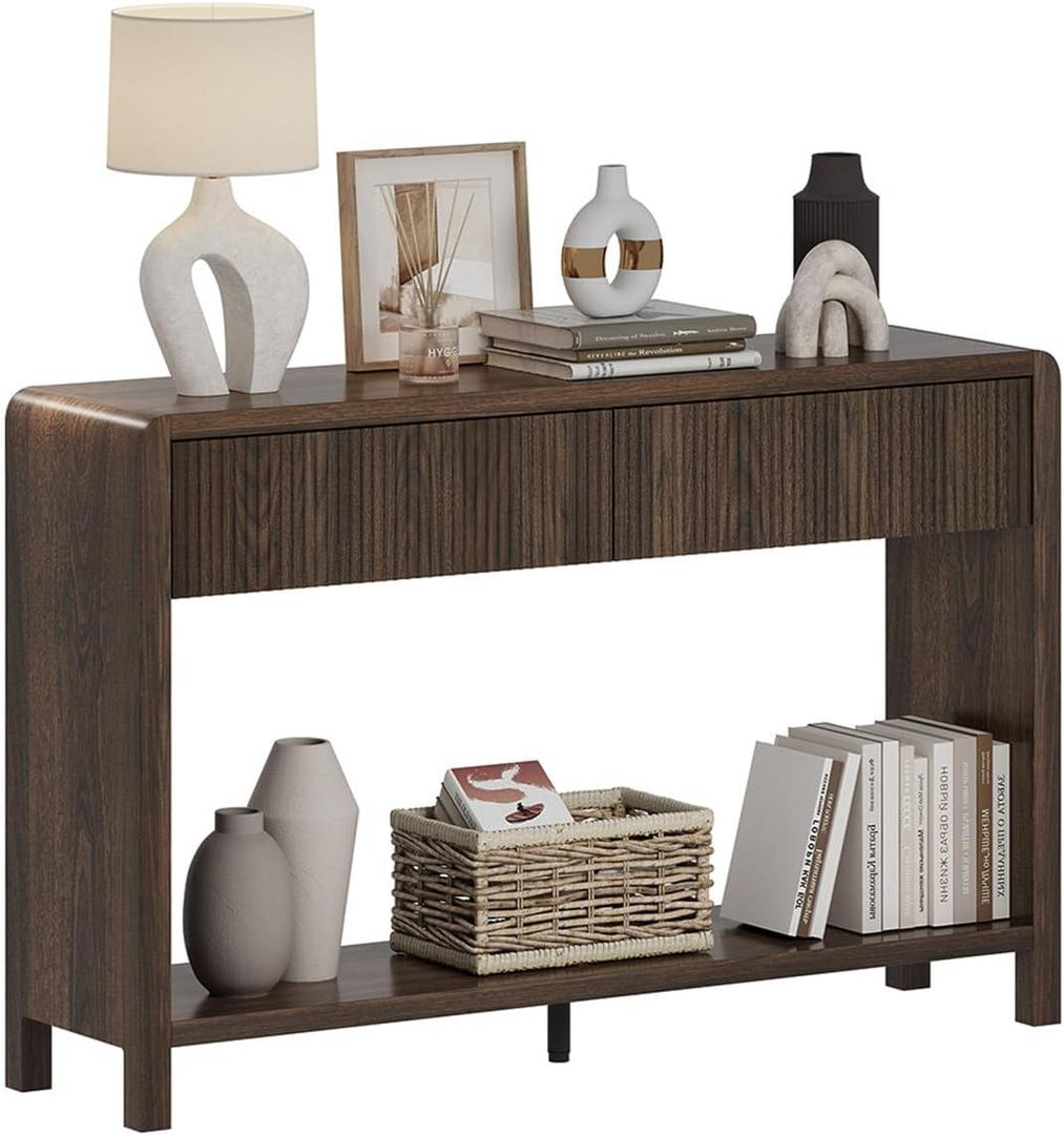 FATORRI Console Sofa Table with 2 Drawers, Wood Couch Table Behind Sofa, Farmhouse Entryway Tables for Hallway Storage (47.2 inch, Dark Walnut)