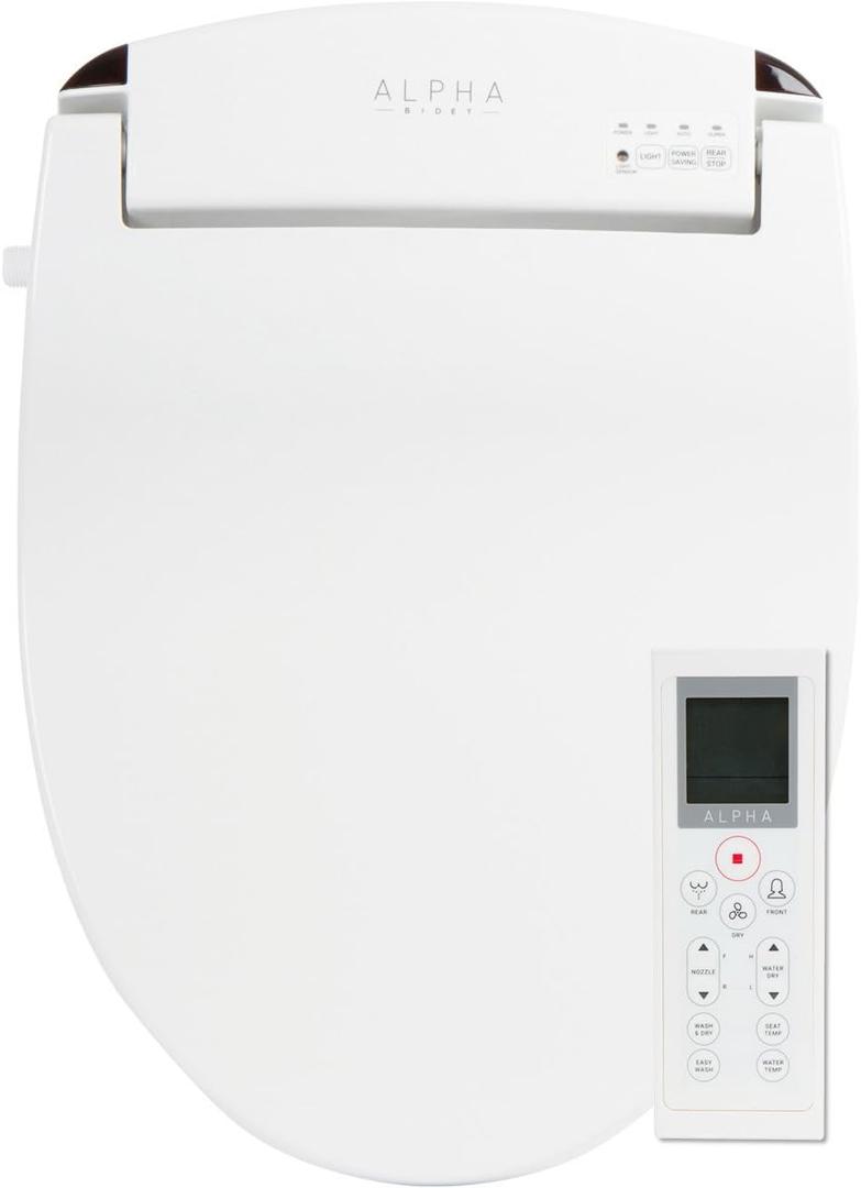 ALPHA BIDET JX2 Elongated Bidet Toilet Seat, White, Endless Warm Water, *NEW* Bowl Mist, LED Light, Quiet Operation, Wireless Remote, Stainless Steel Nozzle, Sittable Lid