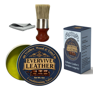 Leather & Wood Restoring Salve  4oz Furniture Polish & Conditioner with Applicator Brush & Microfiber Towel, for Leather Couches, Car Seats, Wood Tables & Vinyl