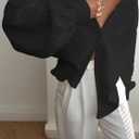 Fisoew Womens Oversized Button Down Shirts Textured Collared Long Sleeve Shacket Casual Fall Blouses Tops (Black)