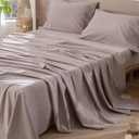 MooMee Flat Top Sheet Only 100% Washed Cotton Linen Like Textured Breathable Durable Soft Comfy (Mauve Brown, King)