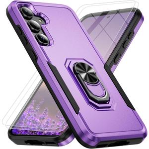 for Samsung Galaxy A36 5G Phone Case [15 FT Military Grade Drop Protection] with 2x Tempered Glass Screen Protector, Heavy-Duty Shockproof Magnetic Kickstand Case for Samsung Galaxy A36 5G (Purple)