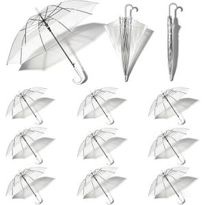 12 Pack Clear Wedding Umbrellas Bulk, Transparent Auto Open Stick Umbrellas, Windproof Waterproof Rain Umbrella with White J Hook Handle, Large Clear Umbrella for Wedding Souvenirs Bride Groom Photography Golf Outdoor