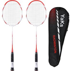 YAKS 2PCS 3U Ful Carbon Professional Uitra Light High Elastic Adult Student Training Badminton Racket Set Durable Type Red-White