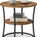 VASAGLE 21.7-Inch Round Side Table, 2-Tier End Table, Nightstand with Steel Frame, Spacious Top, for Small Spaces, Living Room, Bedroom, Rustic Brown and Ink Black ULET56BX