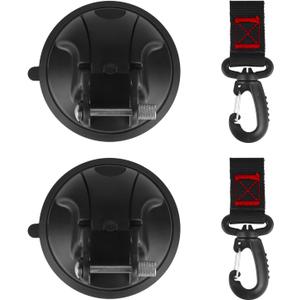 2 Pack Suction Cup Hooks Heavy Duty Car Camping Essentials Upgraded Tie Down Suction Cup Camper Accessories with Securing Hook Strong Power for RV Boat Window Glass Camping Trap, Black