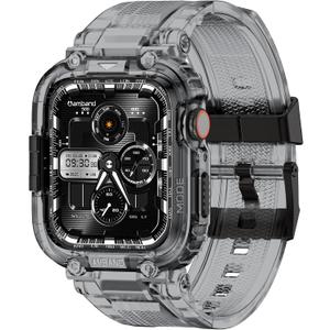 amBand Bands Compatible with Apple Watch 9/8/7 45mm, M1 Sport Series Rugged Case with TPU Strap Military Protective Tough Cover Bumper for iWatch SE3/SE2/SE/6/5/4 44mm Men Crystal Black