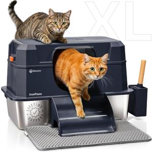 Stainless Steel Cat Litter Box with Lid - XL 3-in-1 Design for Indoor Cats - Stainless Steel Litter Box - Maximum Privacy and Odor Control for Indoor Cats - Blue