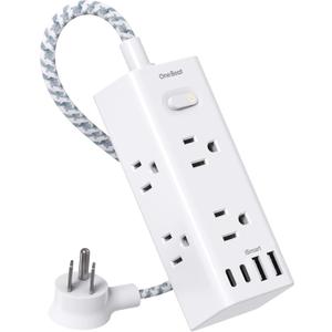 One Beat Short Extension Cord 1Ft, Flat Plug Power Strip Surge Protector - 6 Widely Outlets with 4 USB Ports (2 USB C), Wall Mount Small Power Strip for Travel, Home Office College Dorm Essentials