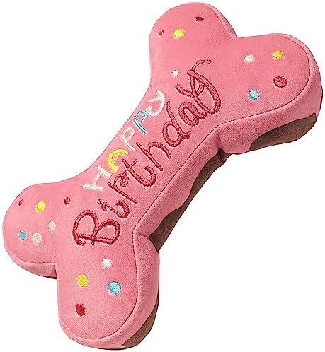Tamu style Dog Birthday Toys for Small Medium and Large Breeds, Soft Cotton Filled Squeaky Play, Cute Bone Shape Cake, Fun Gift